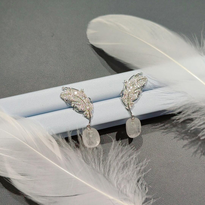 Feather Leaf Pearl Drop Earrings