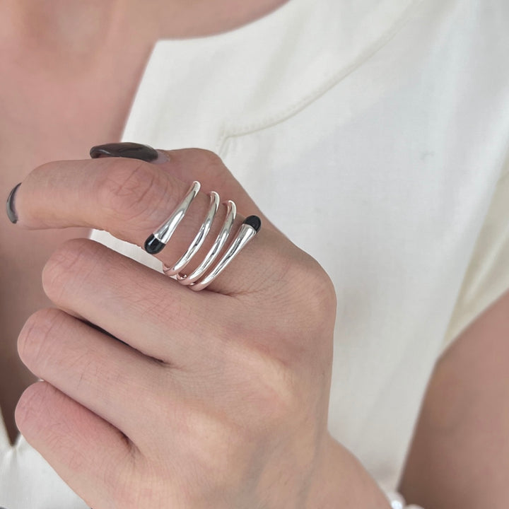Multilayer Line Black Drip Adjustable Ring