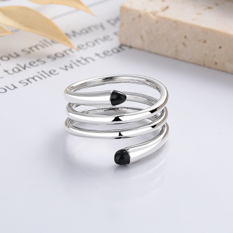 Multilayer Line Black Drip Adjustable Ring