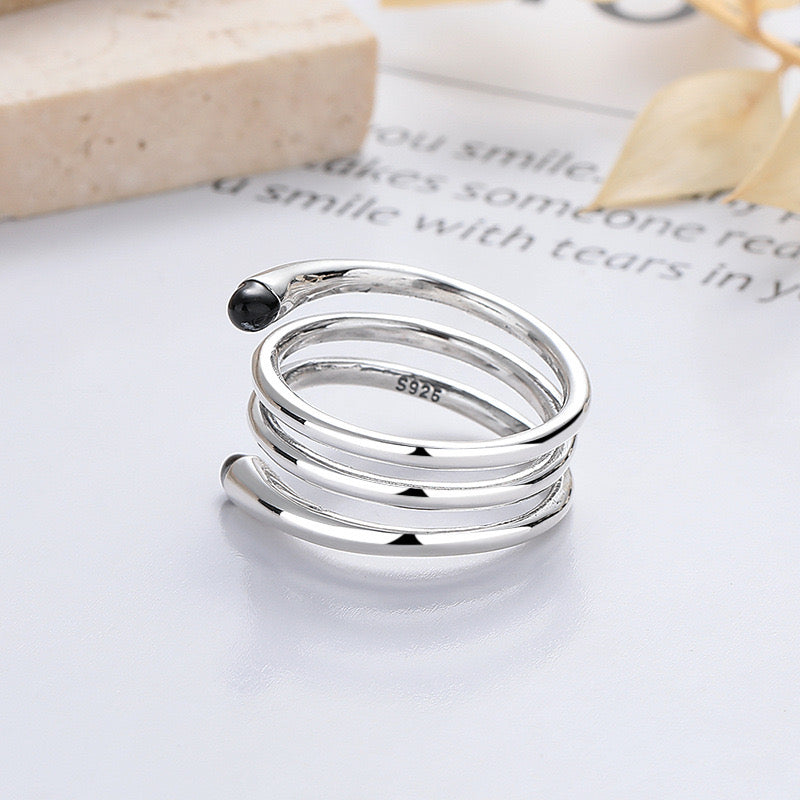 Multilayer Line Black Drip Adjustable Ring