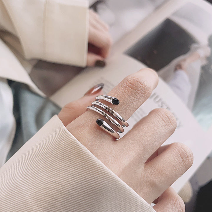 Multilayer Line Black Drip Adjustable Ring