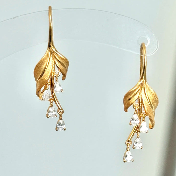 Lily Leaf Drop Earrings with Zircon