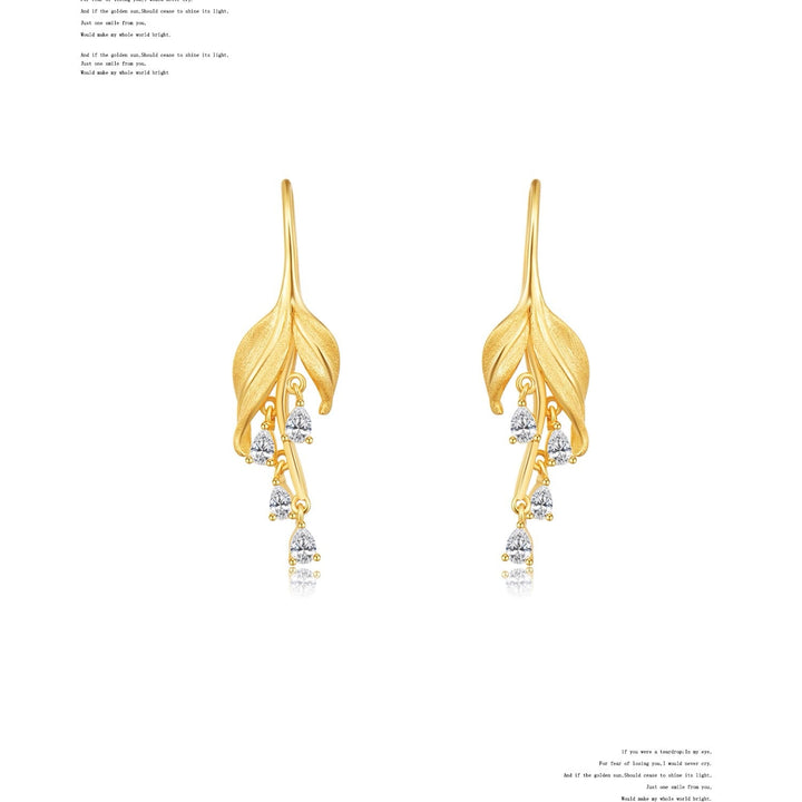 Lily Leaf Drop Earrings with Zircon
