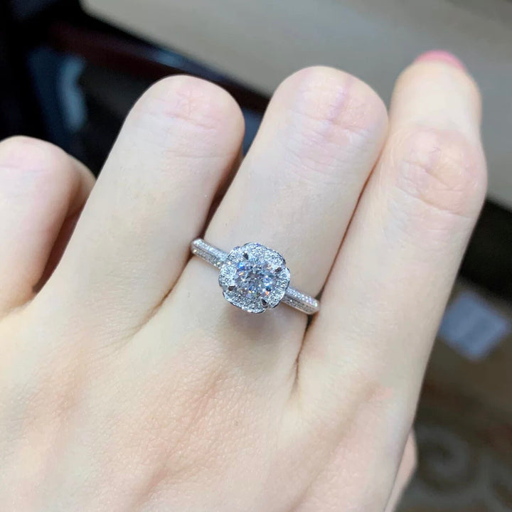 Lotus Crown Floral Halo Moissanite Engagement Ring