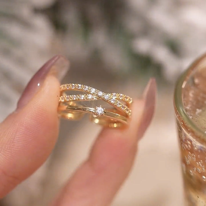 Cross Layers Delicate Zirconia Ring