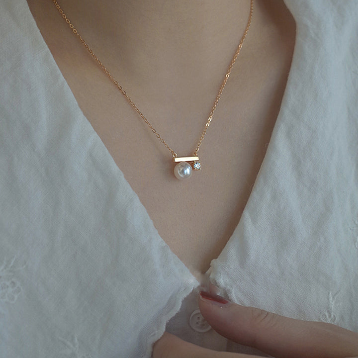 s925 Sterling Silver "Balance Wood Pearl" Necklace