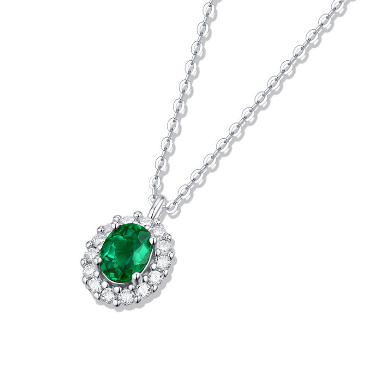 Green Oval Emerald Halo Pendant