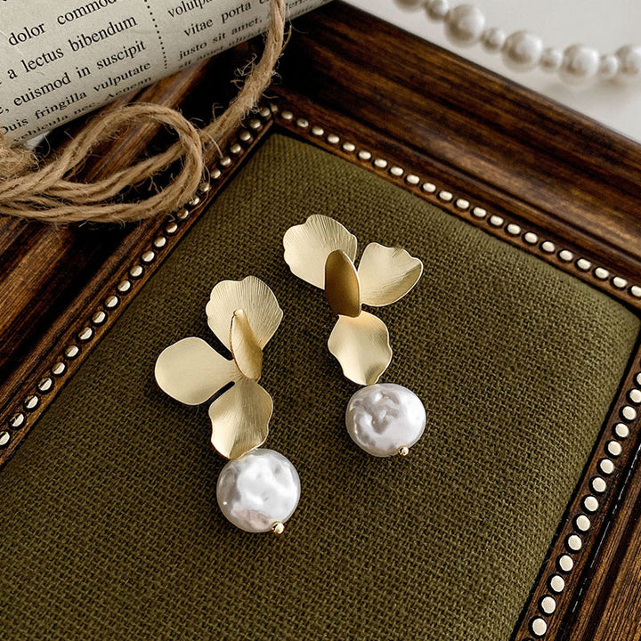 French Vintage Flower Petal Pearl Earrings