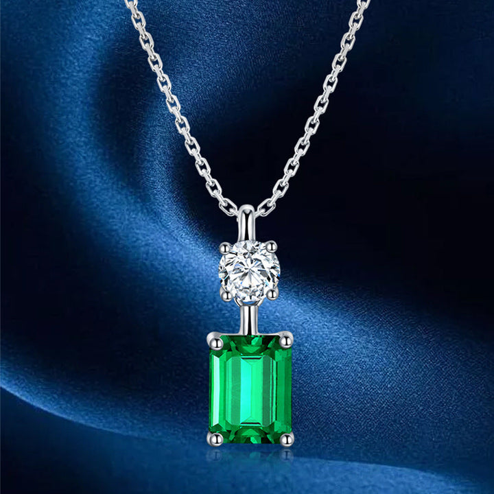 Emerald-Cut Lab Emerald & Moissanite Pendant Necklace