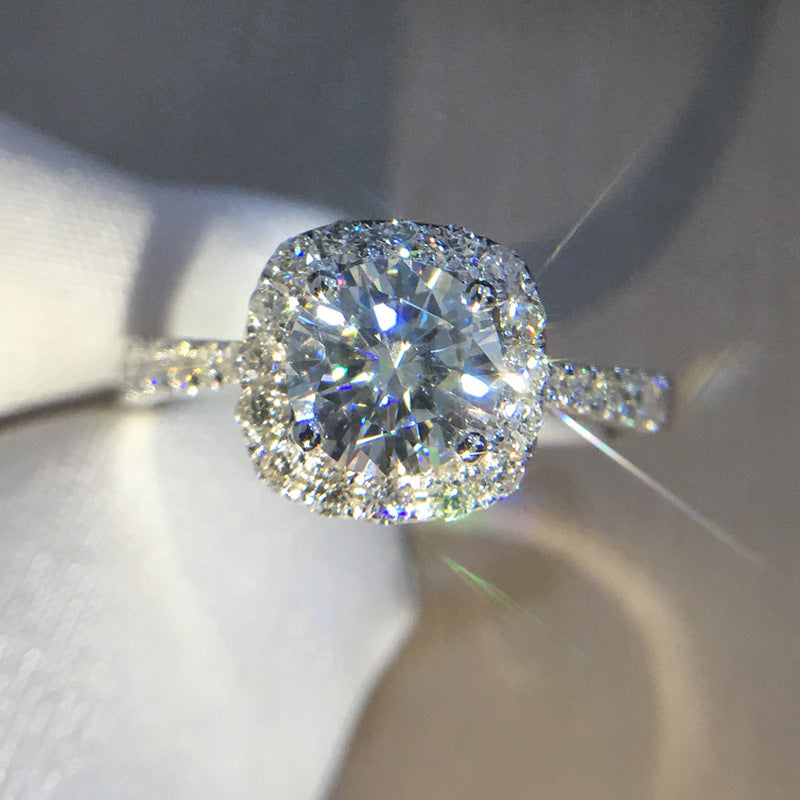 Cushion Halo Round Moissanite Engagement Ring
