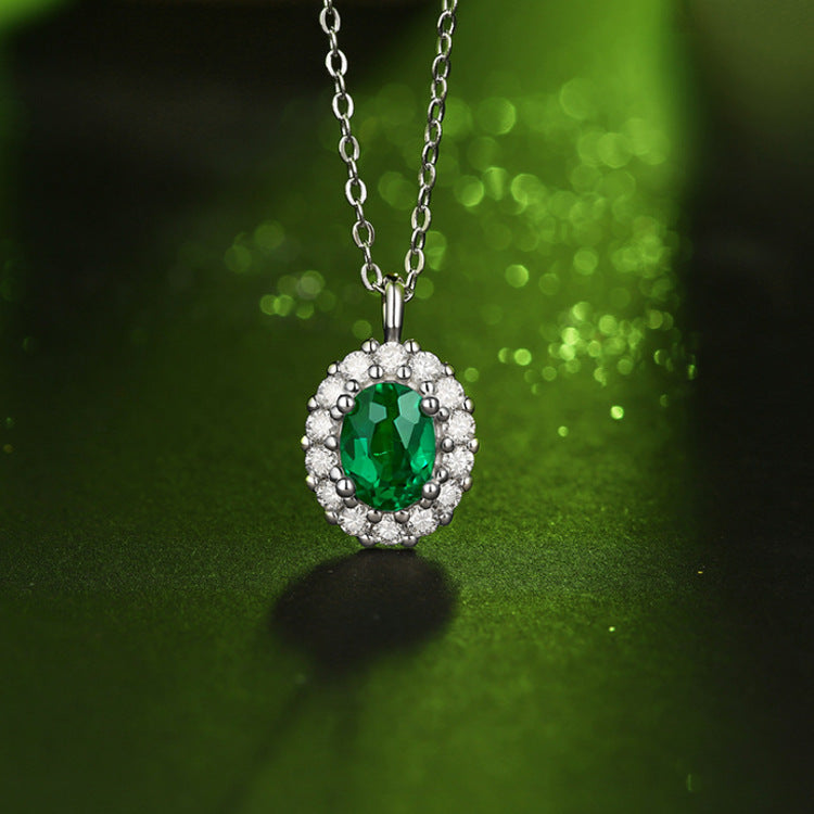 Green Oval Emerald Halo Pendant