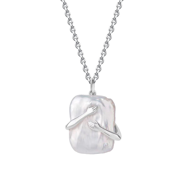 925 sterling silver baroque pearl pendant embrace necklace
