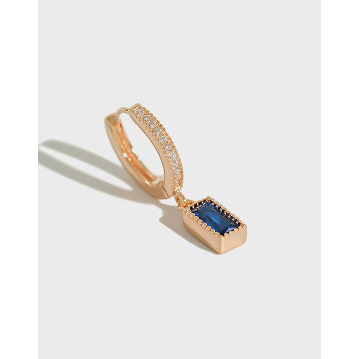 4A Blue Zirconia Square Earrings in Sterling Silver