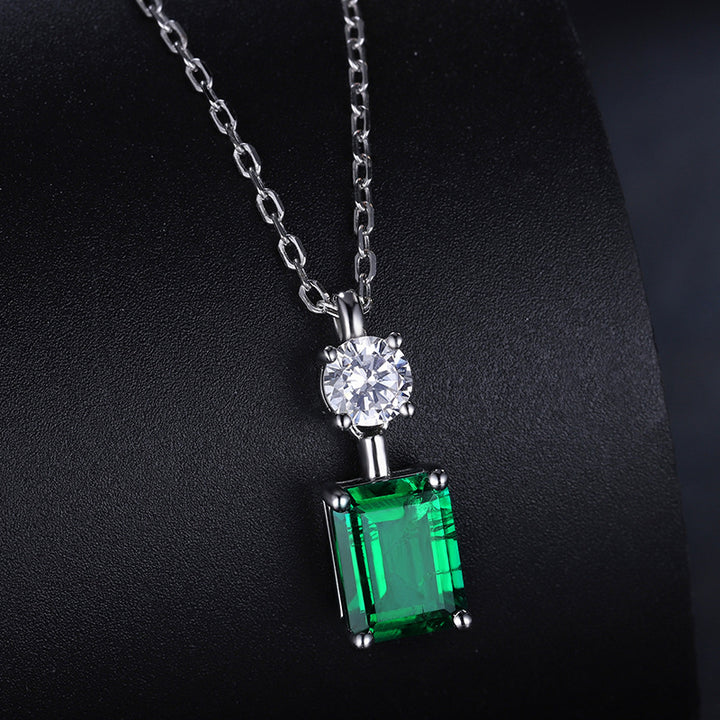 Emerald-Cut Lab Emerald & Moissanite Pendant Necklace