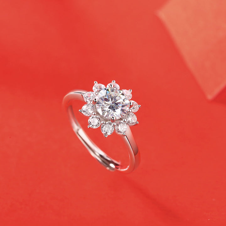 Blooming Daisy Moissanite Flower Halo Ring