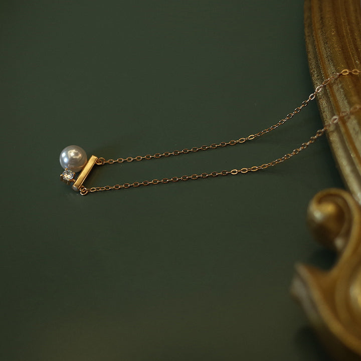 s925 Sterling Silver "Balance Wood Pearl" Necklace