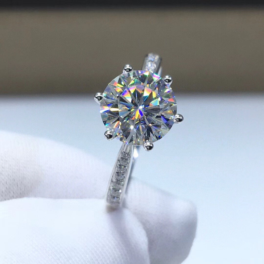 Aurora Six-Prong Moissanite Solitaire Ring with Pavé Shoulders