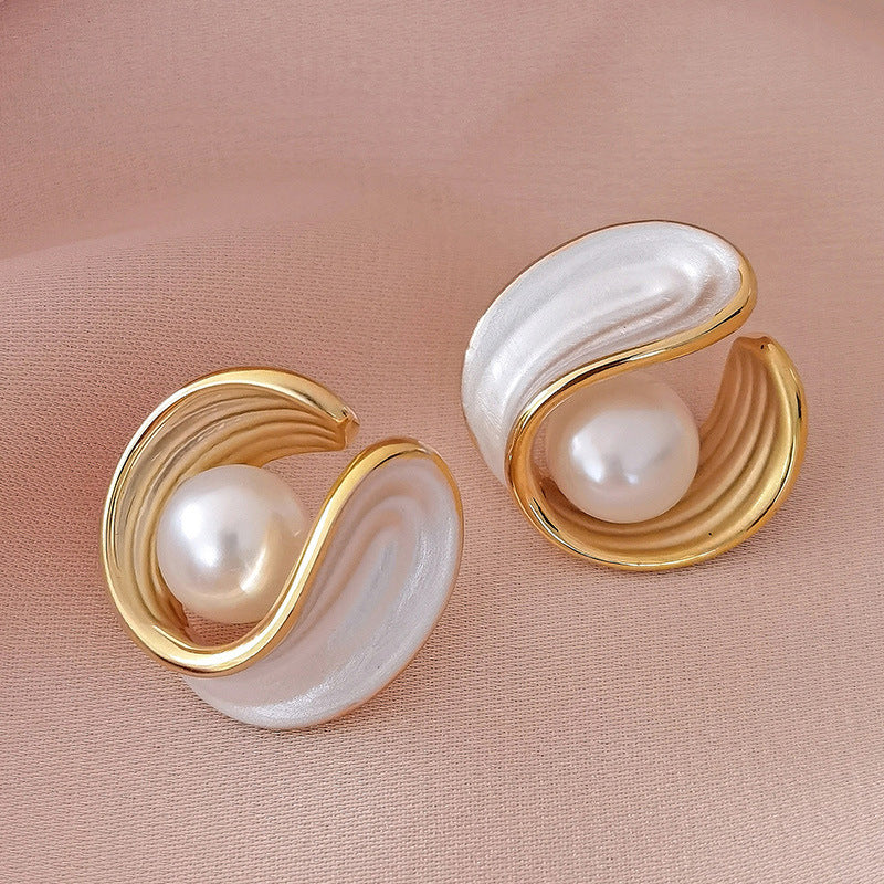 White Pearl Petal Earrings