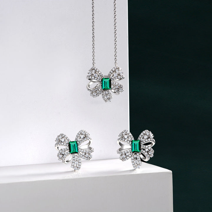 Butterfly Bow Emerald & Moissanite Jewelry Set