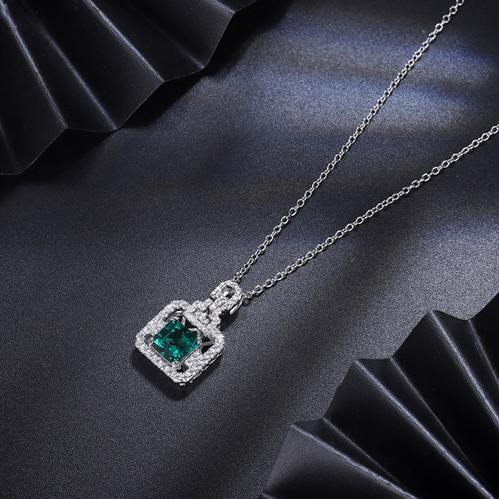 Perfume Bottle Emerald & Moissanite Necklace