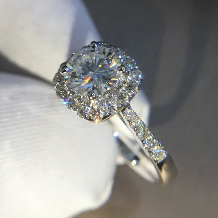 Cushion Halo Round Moissanite Engagement Ring