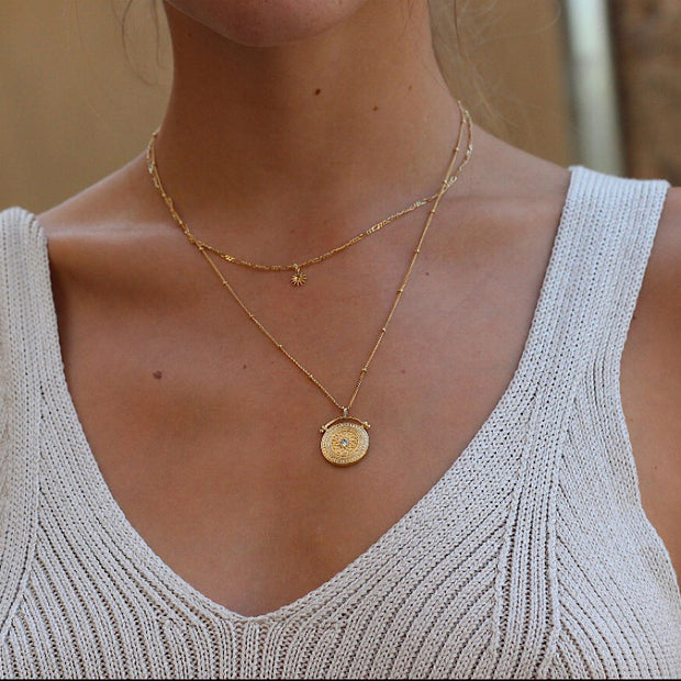 Roman vintage pendant double layer necklace