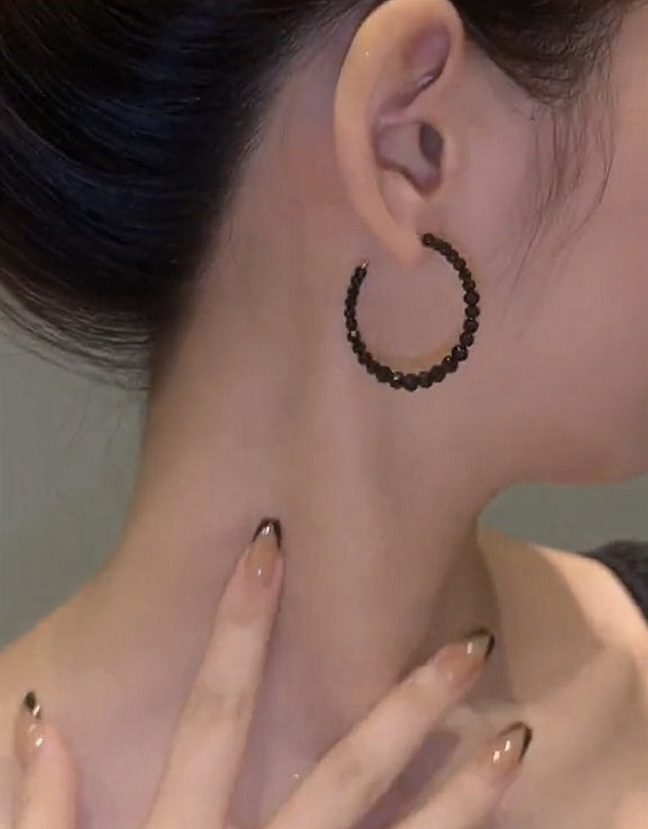 Black Crystal Large Hoop Earrings