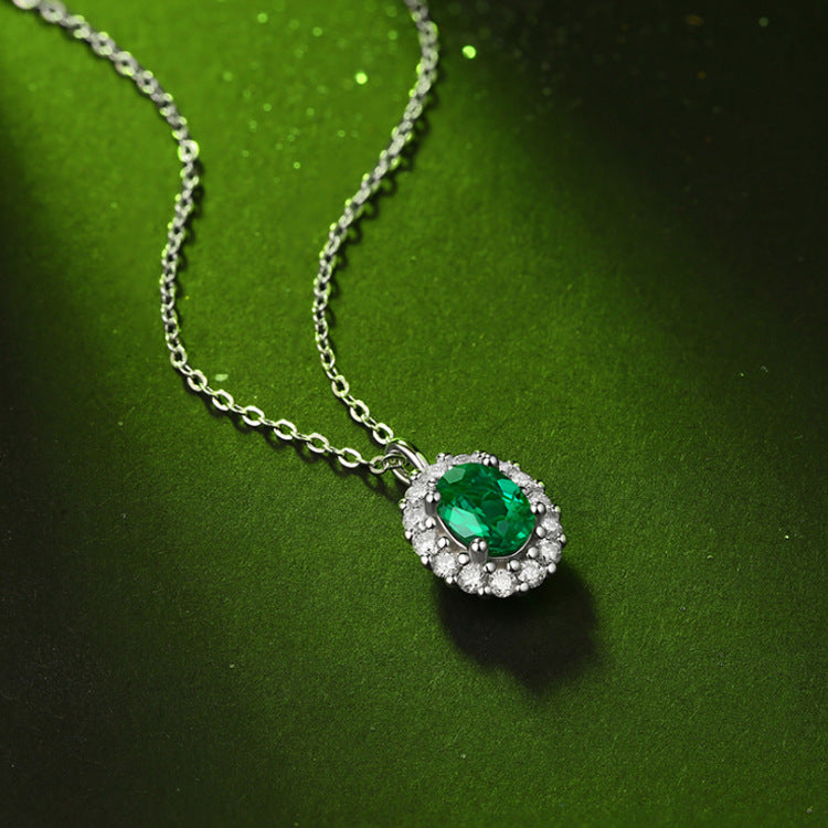 Green Oval Emerald Halo Pendant
