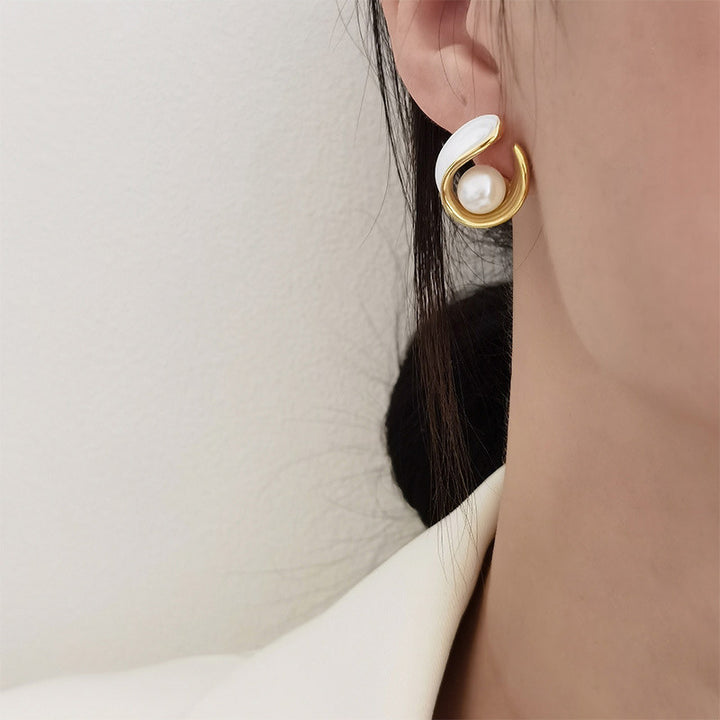 White Pearl Petal Earrings