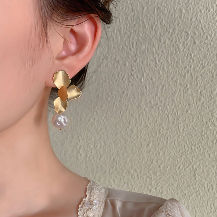 French Vintage Flower Petal Pearl Earrings
