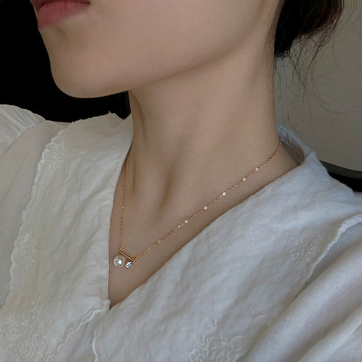 s925 Sterling Silver "Balance Wood Pearl" Necklace