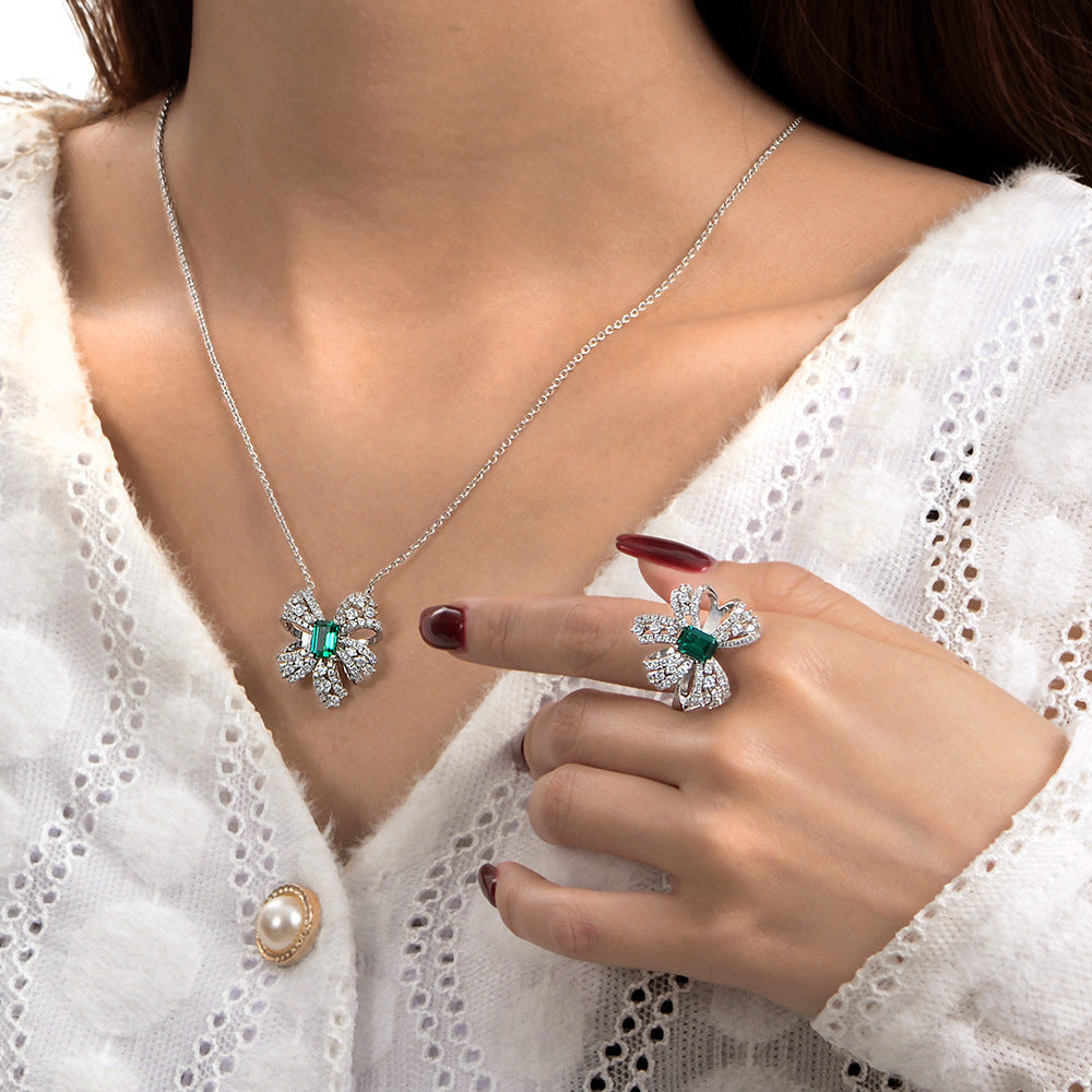 Butterfly Bow Emerald & Moissanite Jewelry Set