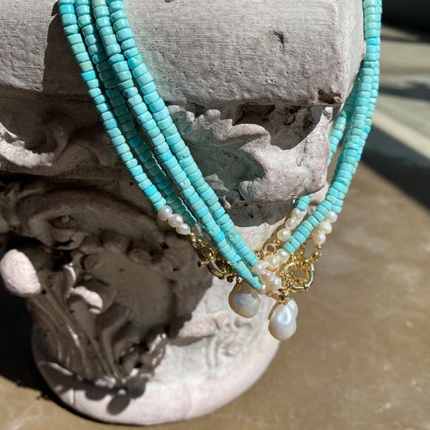 Blue Turquoise Natural Pearl Necklace