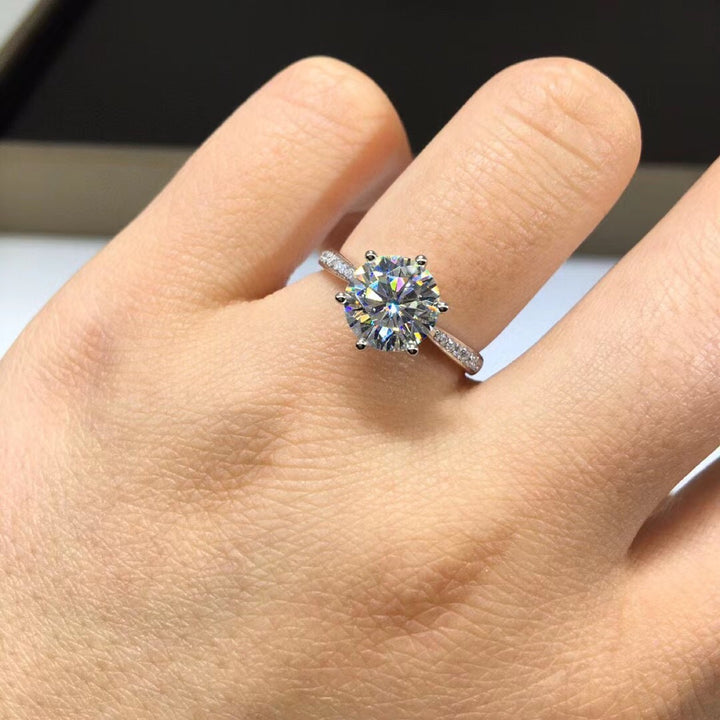 Aurora Six-Prong Moissanite Solitaire Ring with Pavé Shoulders