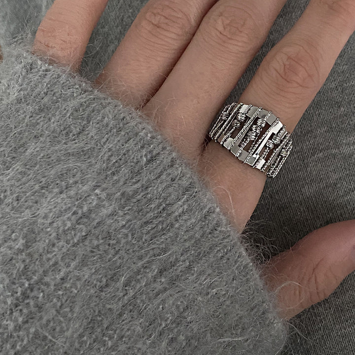 Openwork Beaded Adjustable Ring