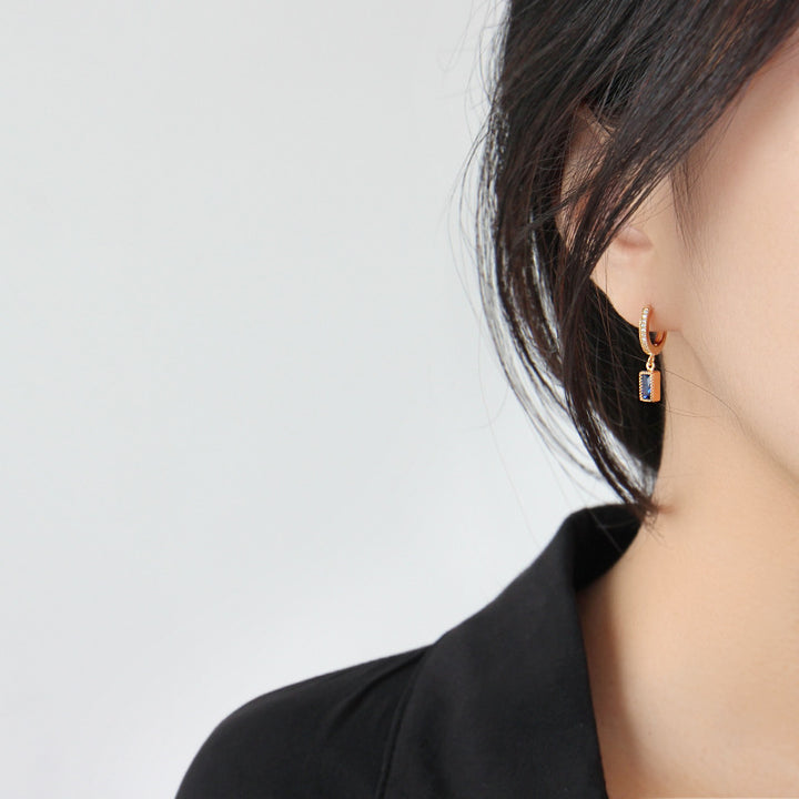 4A Blue Zirconia Square Earrings in Sterling Silver