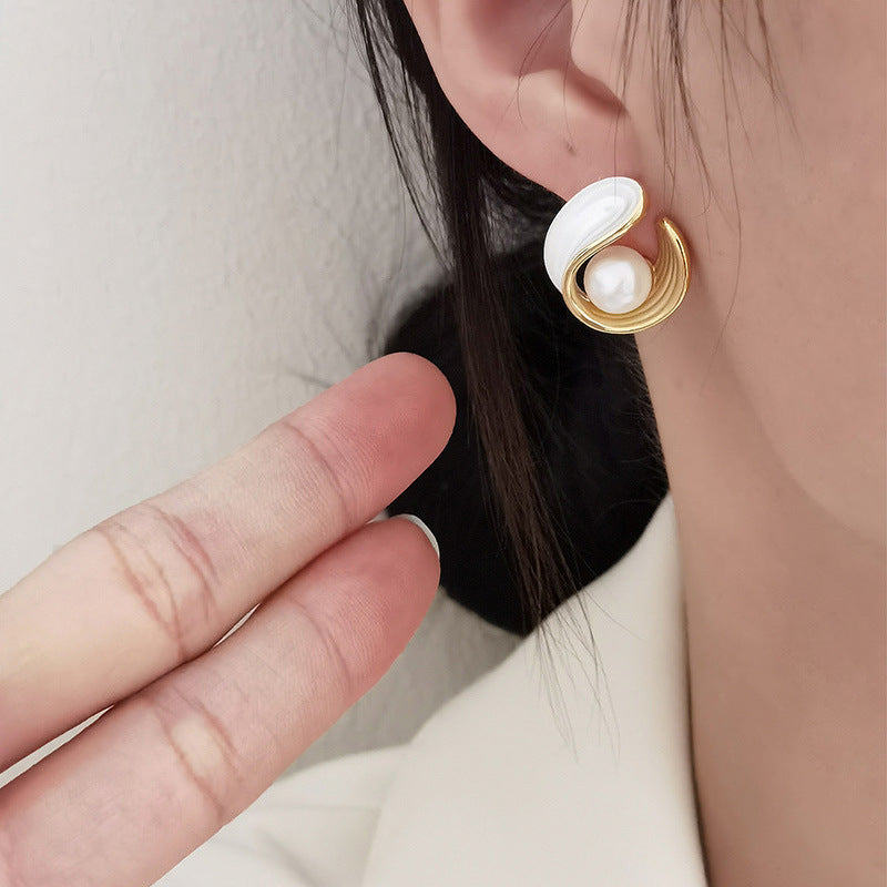 White Pearl Petal Earrings