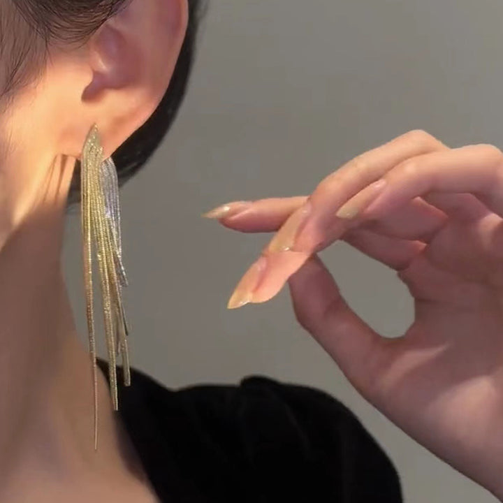 Chain Long Tassel Earrings