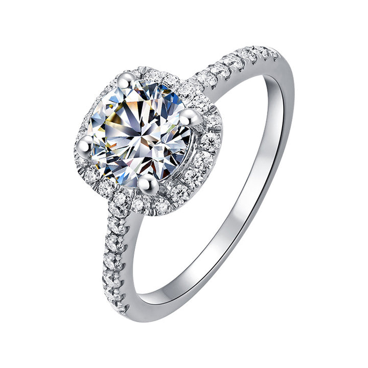 Cushion Halo Round Moissanite Engagement Ring