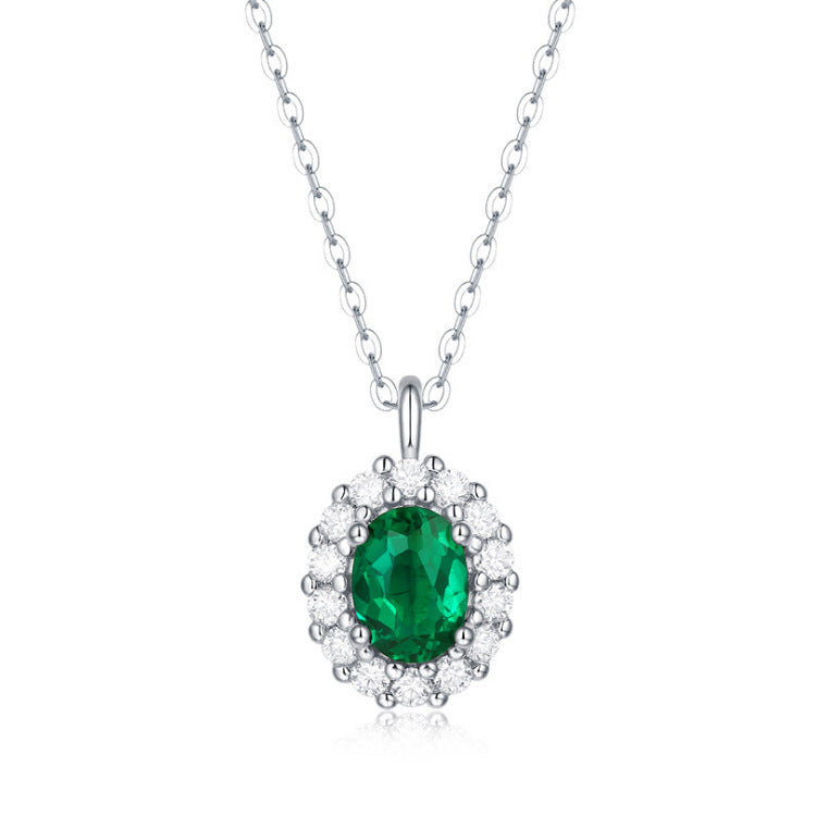 Green Oval Emerald Halo Pendant