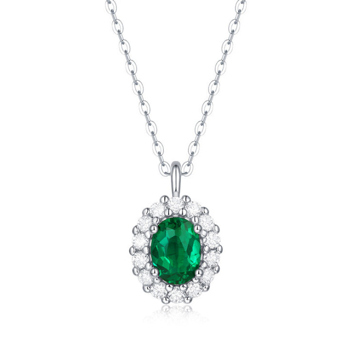 Green Oval Emerald Halo Pendant