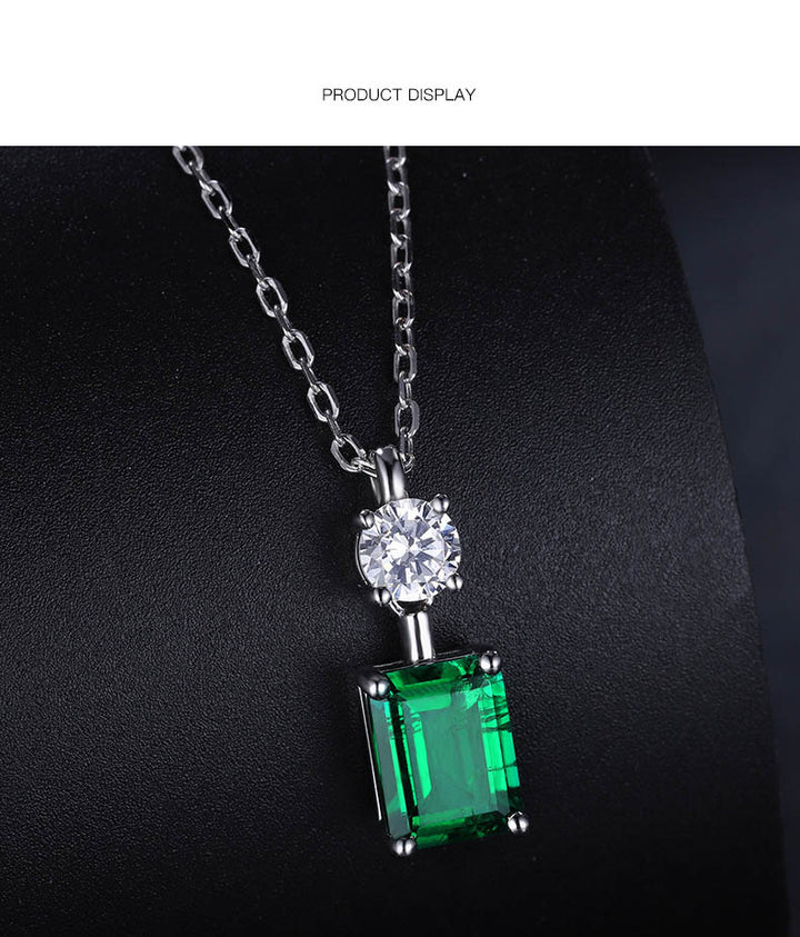 Emerald-Cut Lab Emerald & Moissanite Pendant Necklace