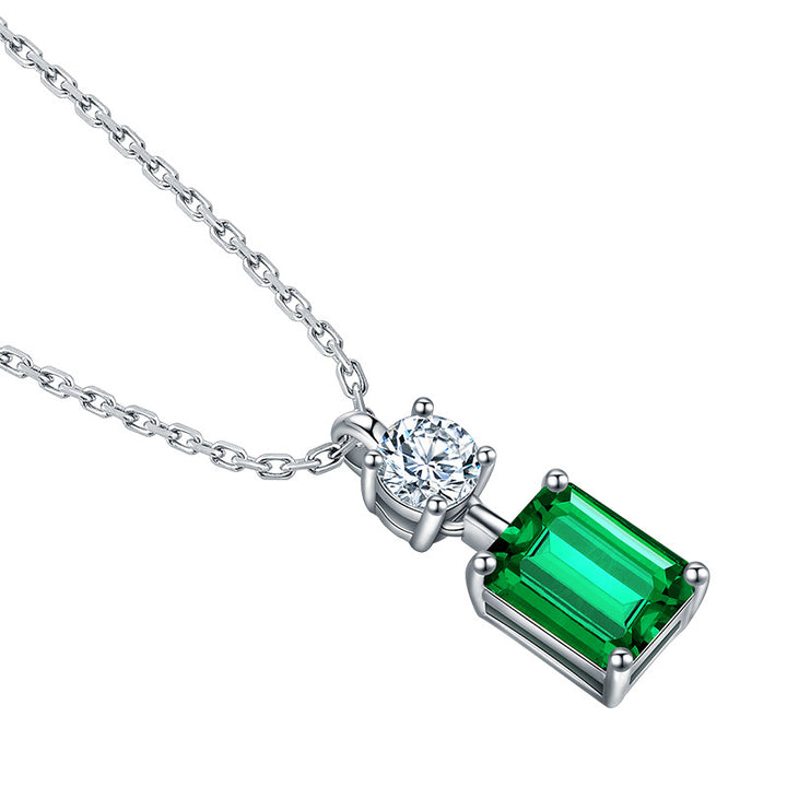 Emerald-Cut Lab Emerald & Moissanite Pendant Necklace