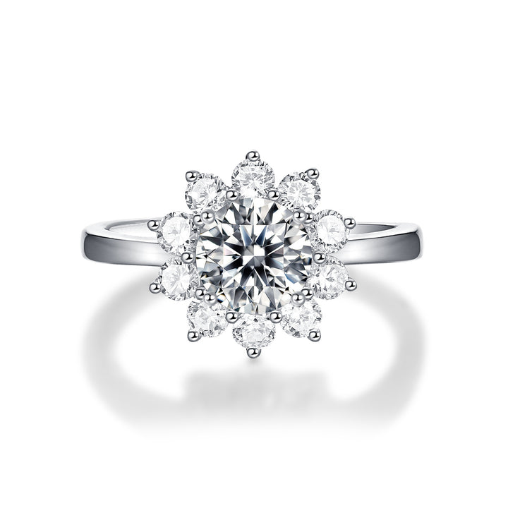 Blooming Daisy Moissanite Flower Halo Ring