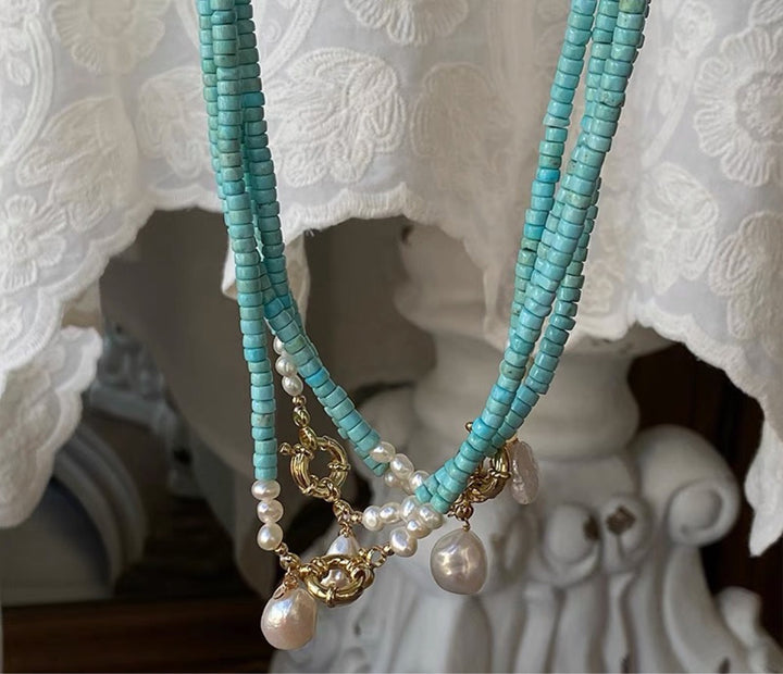 Blue Turquoise Natural Pearl Necklace