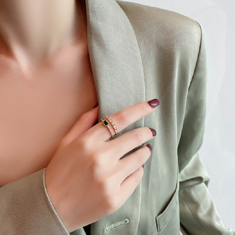 Peacock Green Diamond Duble Ring