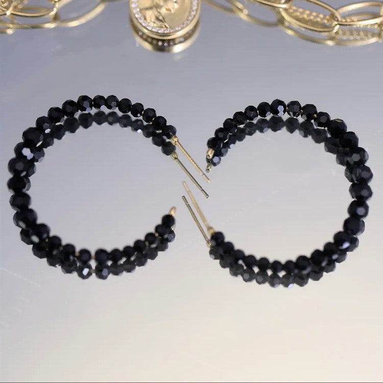 Black Crystal Large Hoop Earrings