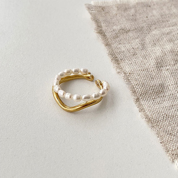 Double Layer Freshwater Pearl Metal Ring