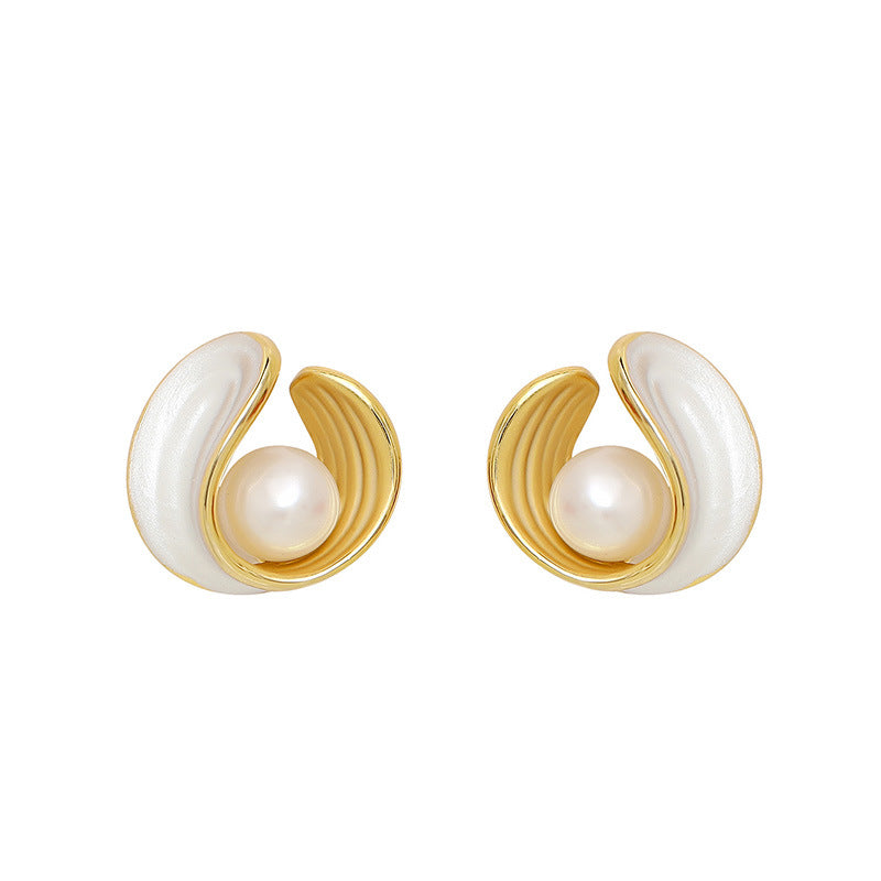 White Pearl Petal Earrings