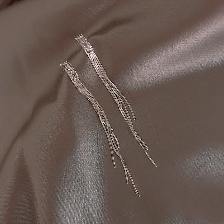 Geometric Diamond Studded Tassel Earrings